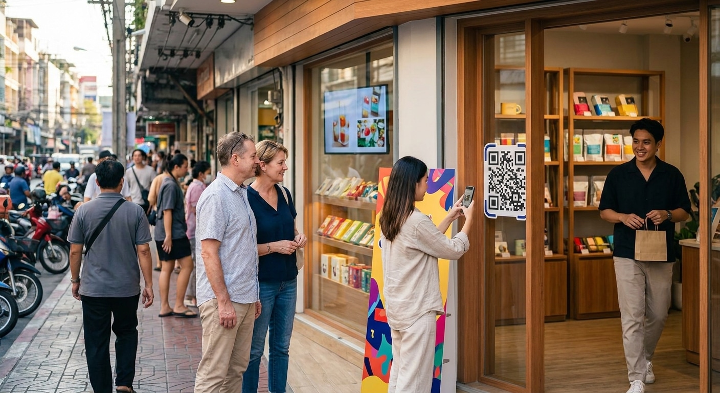 เทคนิคใช้ป้ายโฆษณาและสติ๊กเกอร์ QR Code ดึงลูกค้าเข้าร้าน - qr-code-signage-marketing-tips