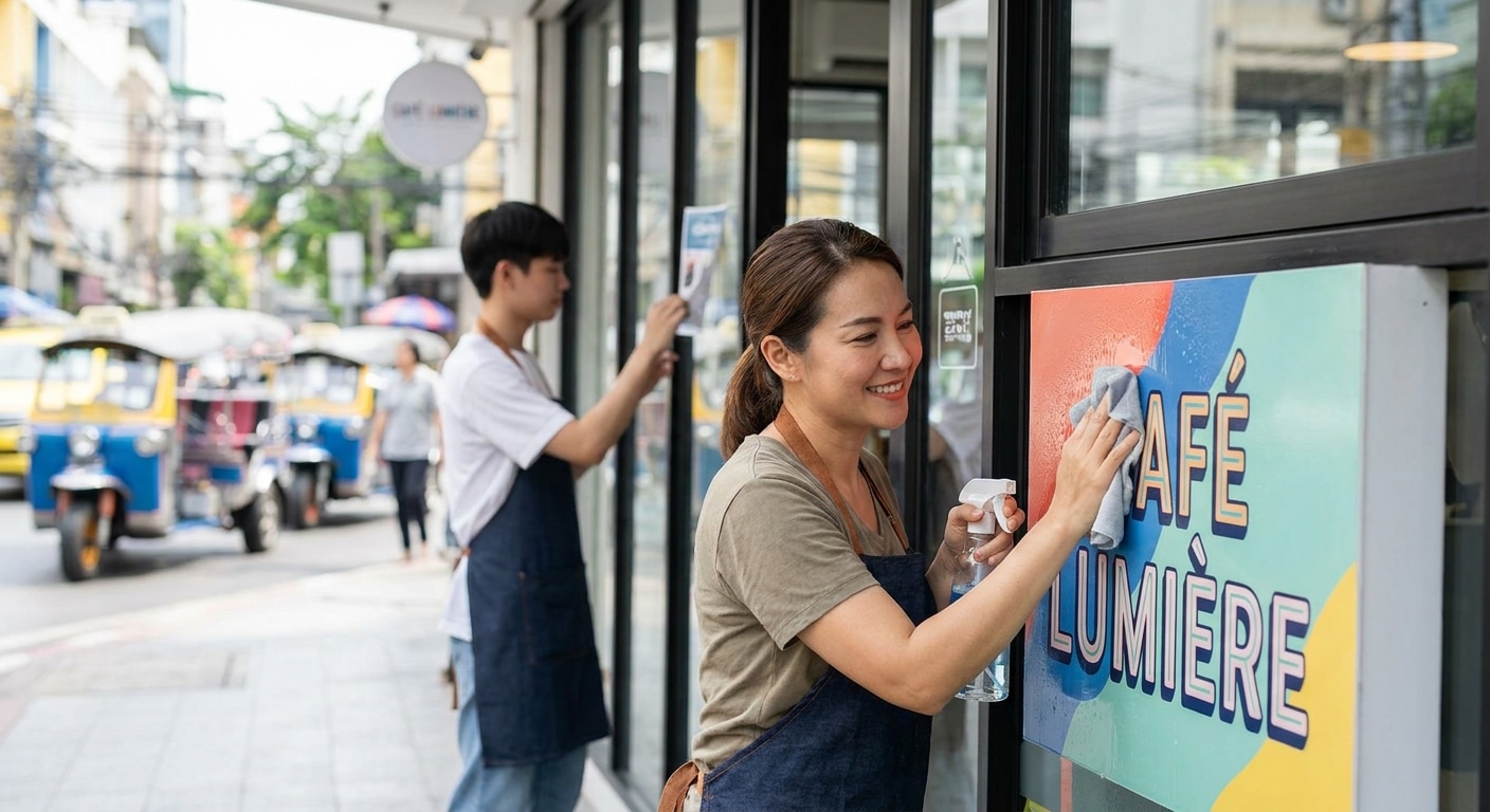 ทริคดูแลป้ายโฆษณาและสติ๊กเกอร์หน้าร้านให้สีสด ทนแดดทนฝน - sign-sticker-maintenance-tips