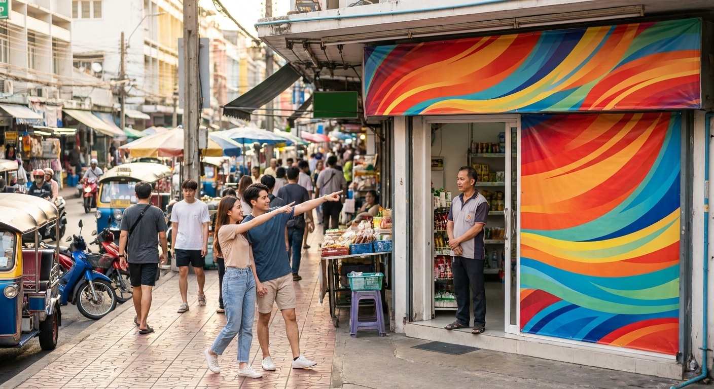 ทริคออกแบบป้ายไวนิลหน้าร้าน ให้สะดุดตาเรียกลูกค้าเข้าร้าน - storefront-vinyl-banner-tips