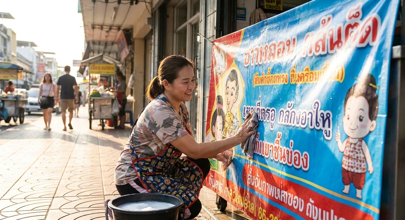 วิธีดูแลป้ายไวนิลและป้ายหน้าร้านให้สีสด ทนแดดทนฝน - vinyl-banner-signage-maintenance-tips