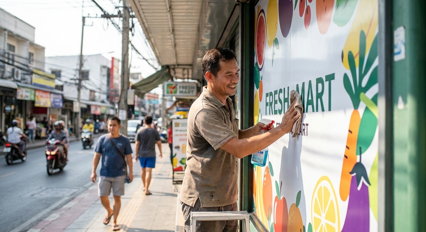 วิธีดูแลป้ายไวนิลหน้าร้านให้สีสดทนแดด ยืดอายุใช้งาน - vinyl-sign-maintenance-tips