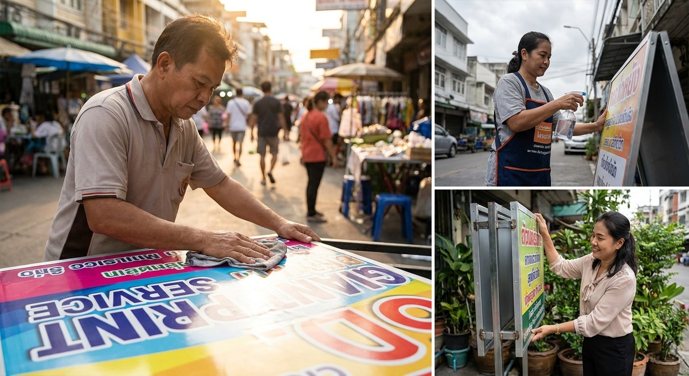 3 วิธีดูแลป้ายไวนิลหน้าร้านให้สีสด ทนแดดทนฝน ใช้งานยาว - vinyl-signage-maintenance-tips