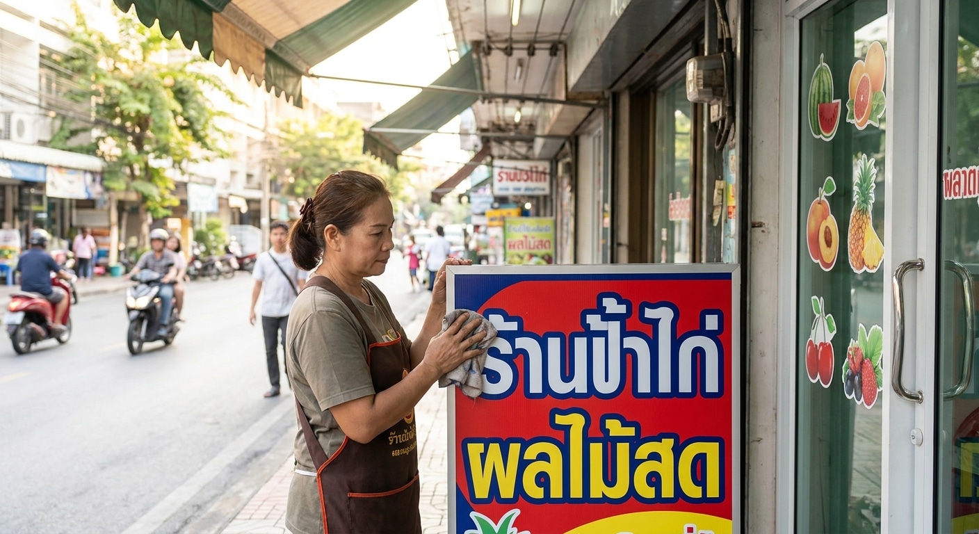 วิธีดูแลป้ายไวนิลและสติ๊กเกอร์หน้าร้าน ให้สีสดทนแดดฝน - vinyl-sticker-maintenance-tips