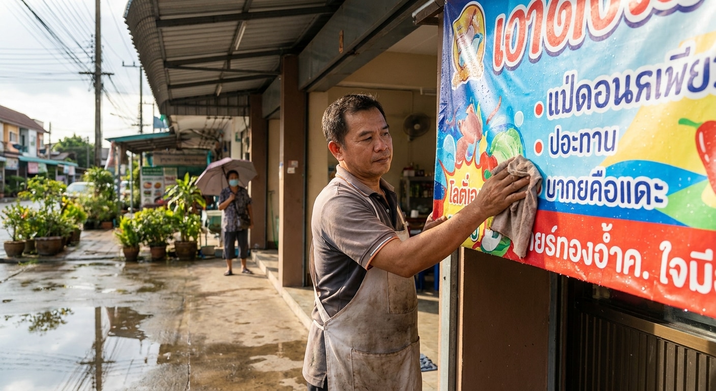 5 วิธีดูแลป้ายไวนิลและสติ๊กเกอร์หน้าร้านให้สีสดทนแดดทนฝน - vinyl-sticker-signage-maintenance