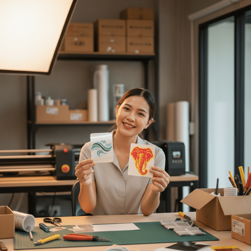 เลือกสติ๊กเกอร์ยังไง? เจาะลึกวัสดุ PP vs PVC สำหรับ SME - GIANT PRINT