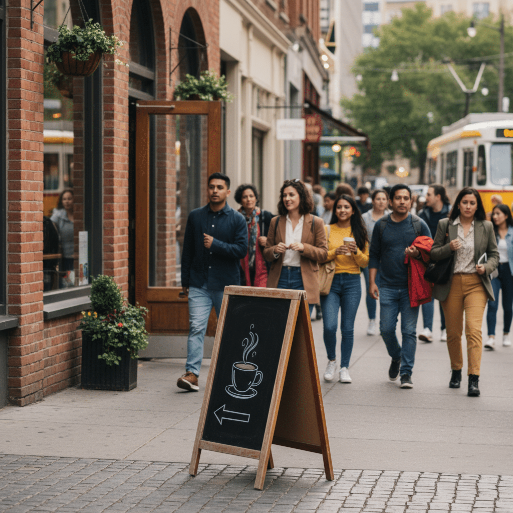 ป้าย A-Frame: อาวุธลับการตลาดหน้าร้านที่ถูกมองข้าม - a-frame-sign-storefront-marketing