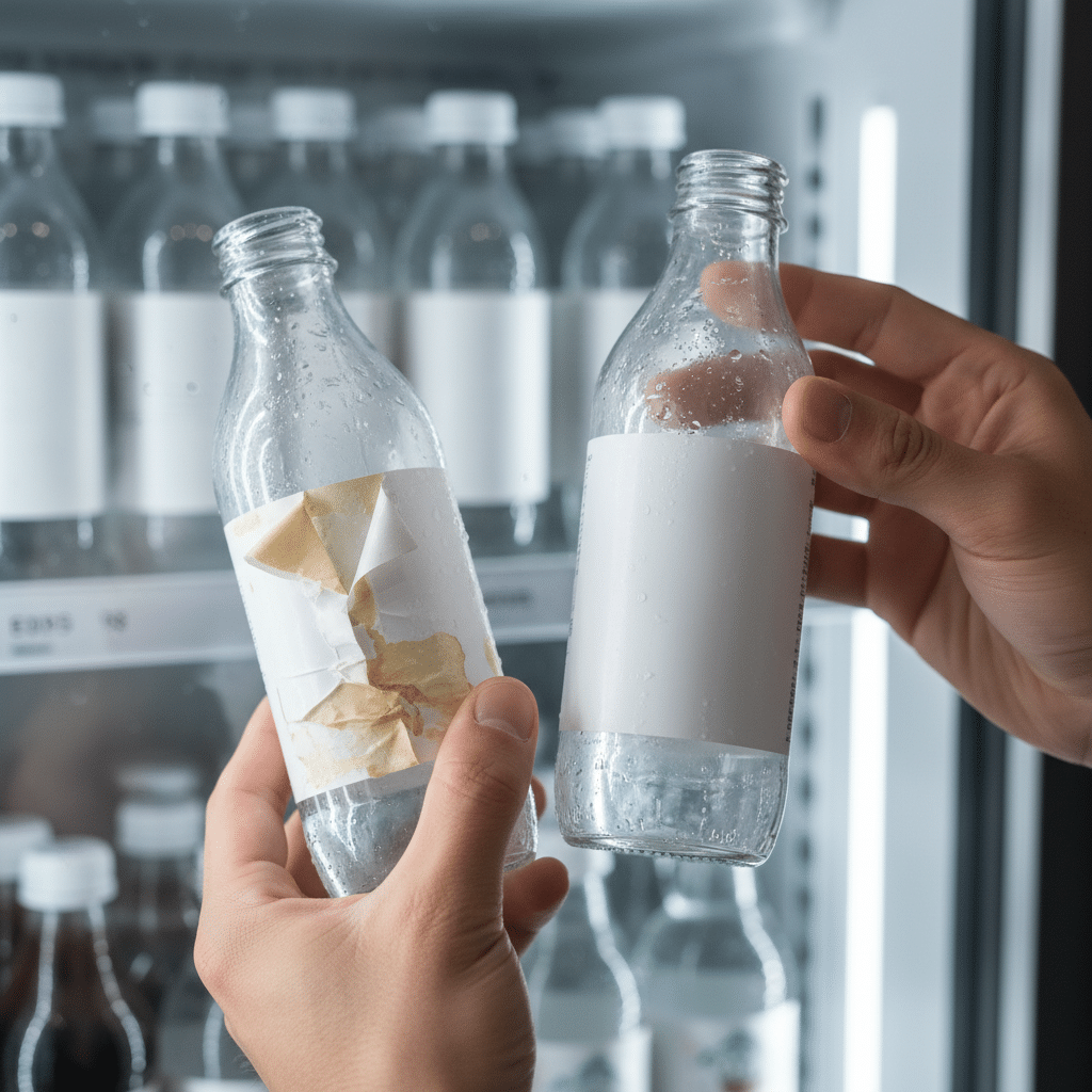 แช่ตู้เย็นแล้วลอก? เทียบเนื้อ 'สติ๊กเกอร์กระดาษ vs PP' เลือกผิดฉลากพัง ยอดขายร่วง - paper-vs-pp-sticker-material-comparison