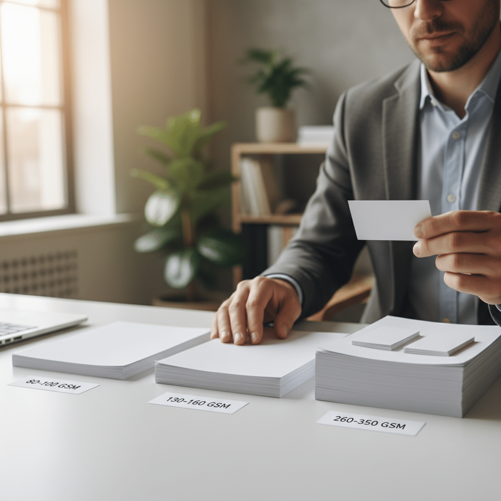 กระดาษบางไปงานดูถูก? เจาะเรื่อง 'GSM' เลือกความหนายังไงให้นามบัตรดูแพง - paper-weight-gsm-guide-printing-selection