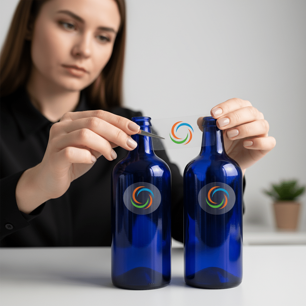 ติดสติ๊กเกอร์ใสแล้วจม? รู้จักเทคนิค 'รองพื้นขาว' (White Ink) ให้โลโก้เด่นทะลุขวด - transparent-sticker-white-ink-printing-technique