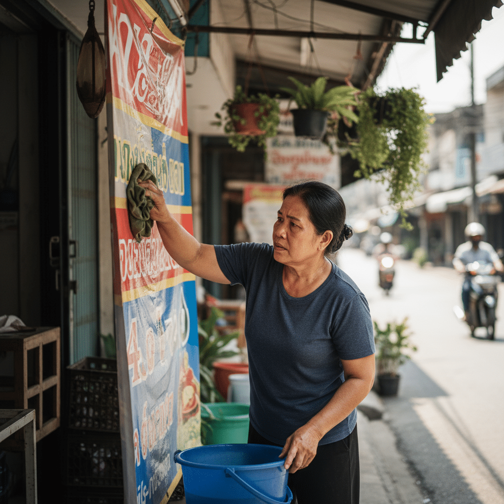 ยืดอายุ 'ป้ายไวนิล' ตากแดดตากฝนให้สีสดเหมือนใหม่ - vinyl-banner-care-maintenance-tips