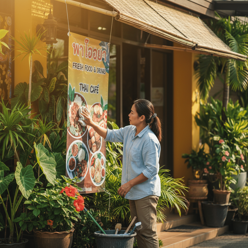 5 ทริคดูแลป้ายไวนิลหน้าร้านให้สีสด ทนแดดฝน - vinyl-sign-maintenance-tips-thailand