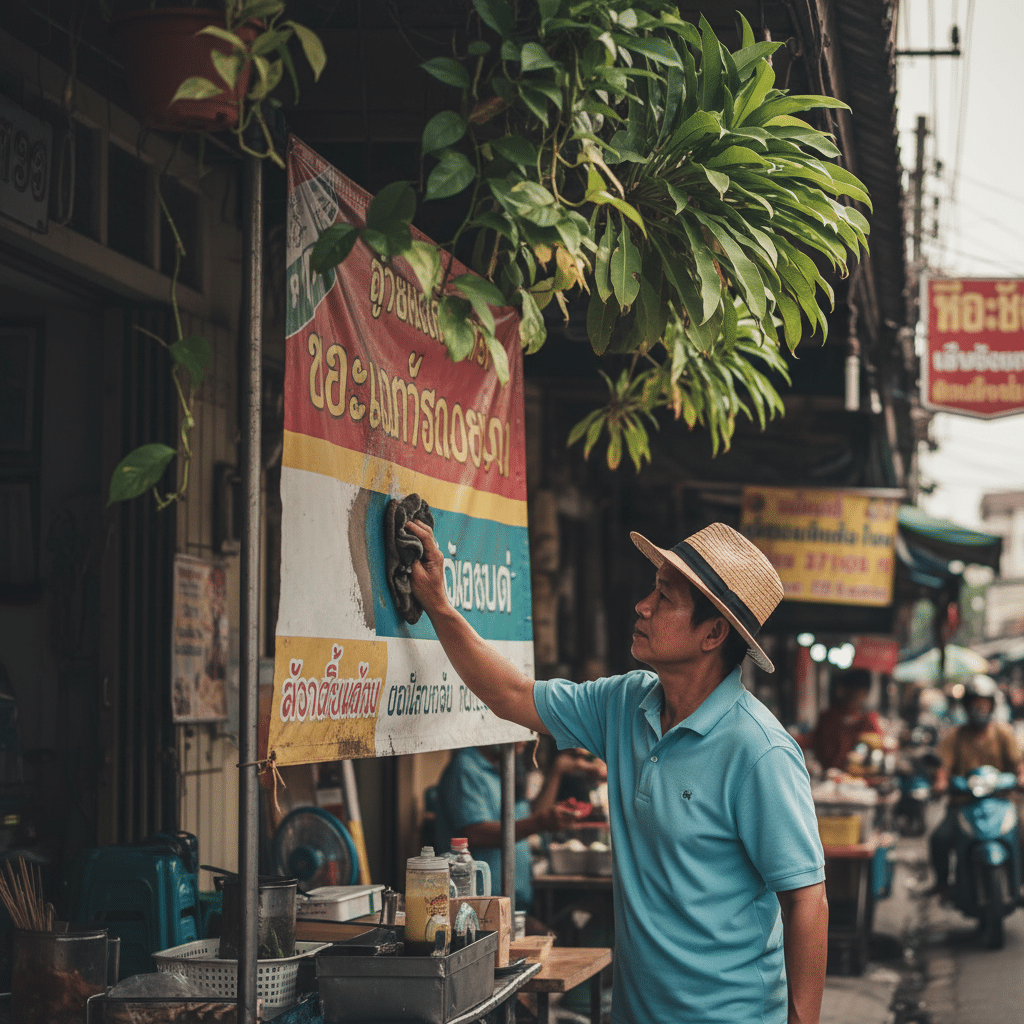ยืดอายุสีป้ายไวนิล! 5 วิธีดูแลรับแดดรับฝนเมืองไทย - vinyl-signage-care-thailand-weather