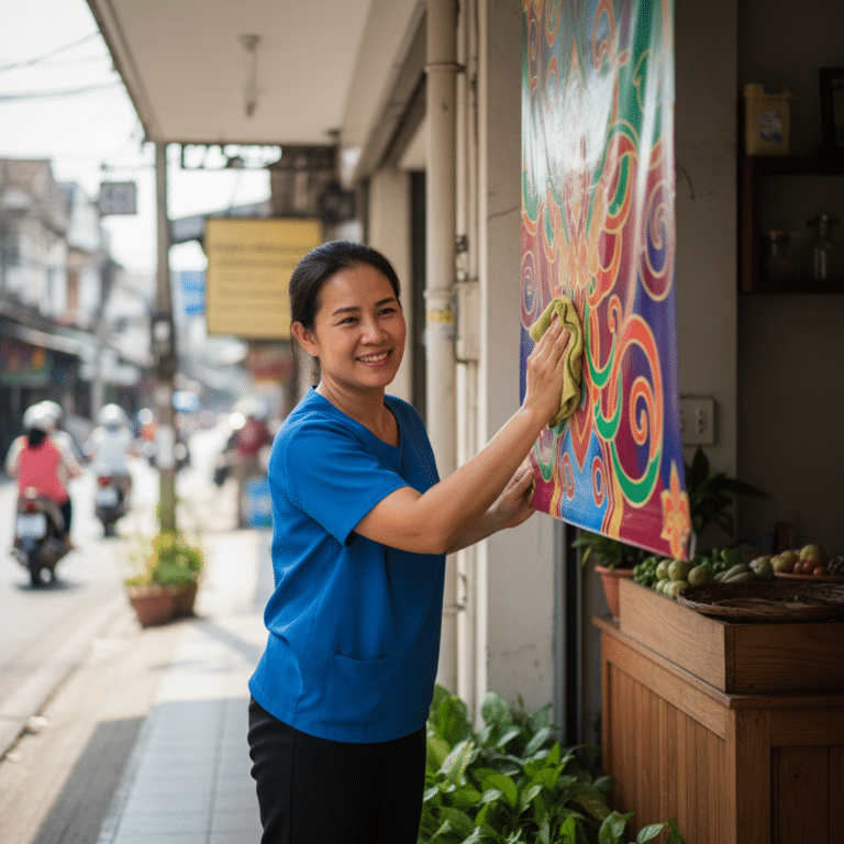 วิธีดูแลป้ายไวนิลและสติ๊กเกอร์หน้าร้านให้สีสดทนแดดสู้ฝน