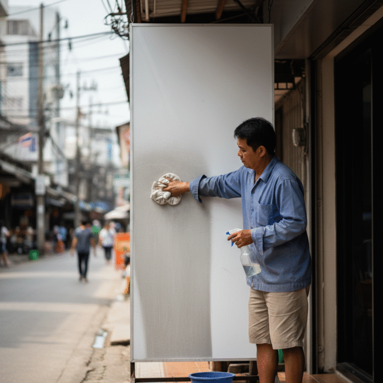 ป้ายหน้าร้านเก่าเร็ว? 5 เทคนิคดูแล ‘ป้ายไวนิล-กล่องไฟ’ ให้สีสดใหม่ ไม่ต้องเปลี่ยนบ่อย