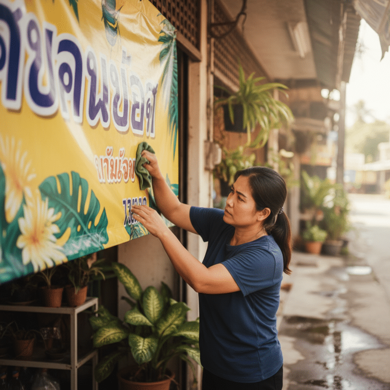 ทริคดูแลป้ายโฆษณาและสติ๊กเกอร์หน้าร้าน ให้สีสดทนแดดฝน