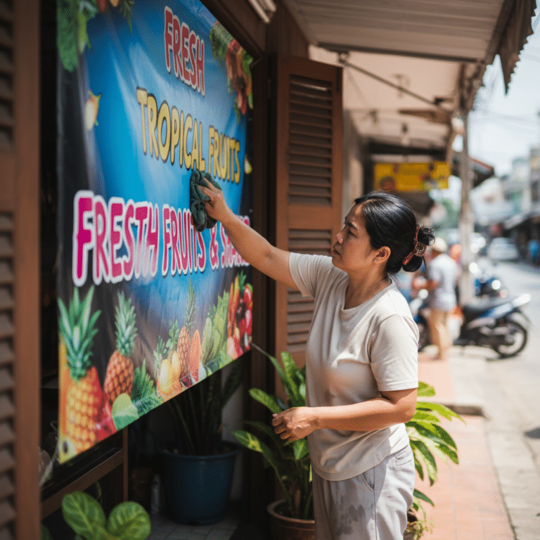 วิธีดูแลป้ายไวนิลรับซัมเมอร์ 2026! ให้สีสดทนทาน ไม่ซีดจาง