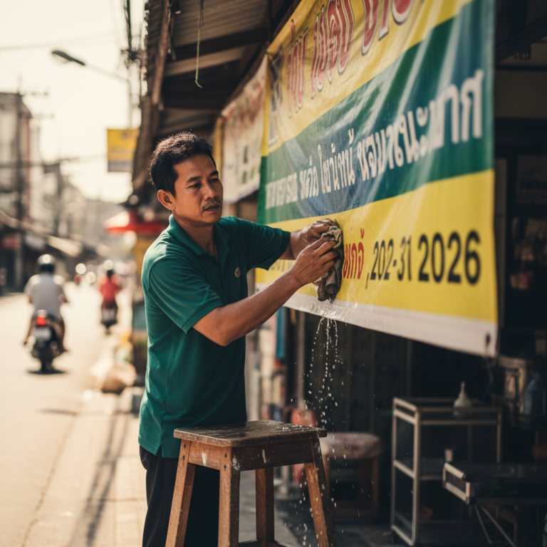 ป้ายไวนิลซีดไว? แจกทริคดูแลป้ายสู้แดดปี 2026 ให้สีสด ไม่กรอบแตก