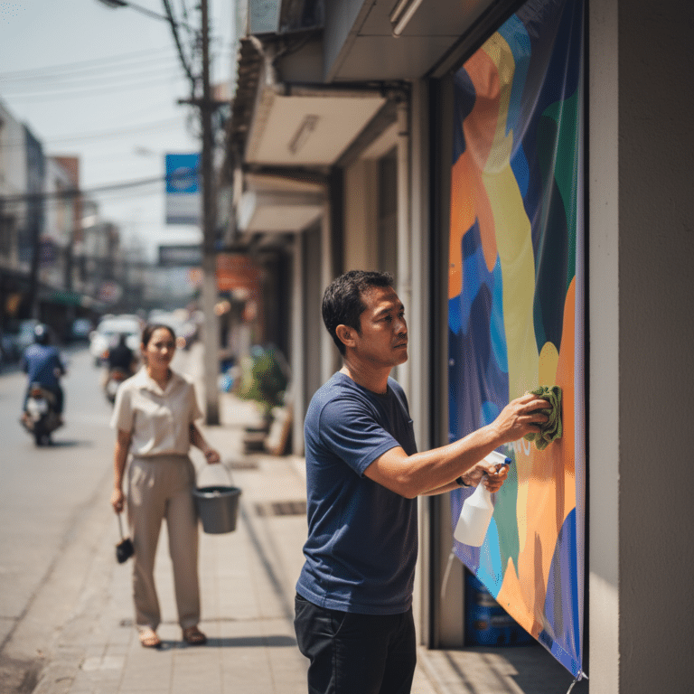 วิธีดูแลป้ายไวนิลและสติ๊กเกอร์หน้าร้านให้สีสดทนนาน