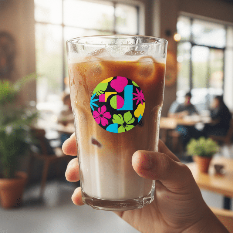พิมพ์สติ๊กเกอร์ติดแก้วกาแฟ แช่น้ำไม่ลอก สีสดรับซัมเมอร์