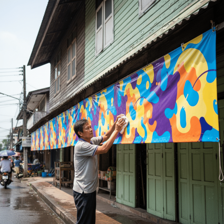 วิธีดูแลป้ายไวนิลหน้าร้านให้สีสดสู้แดดฝน ฉบับ SME ปี 2026