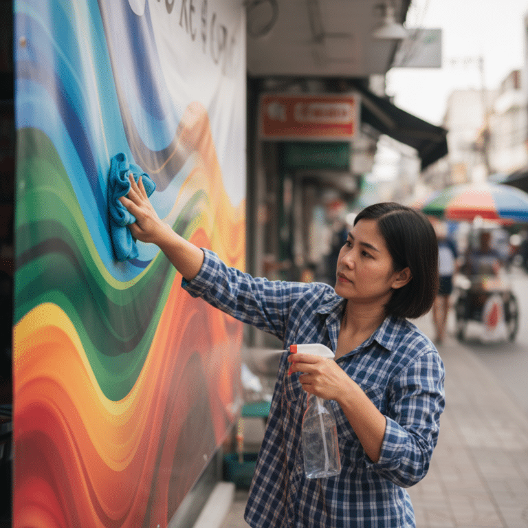 วิธีดูแลป้ายไวนิลและสติ๊กเกอร์หน้าร้านให้สีสดทนทาน