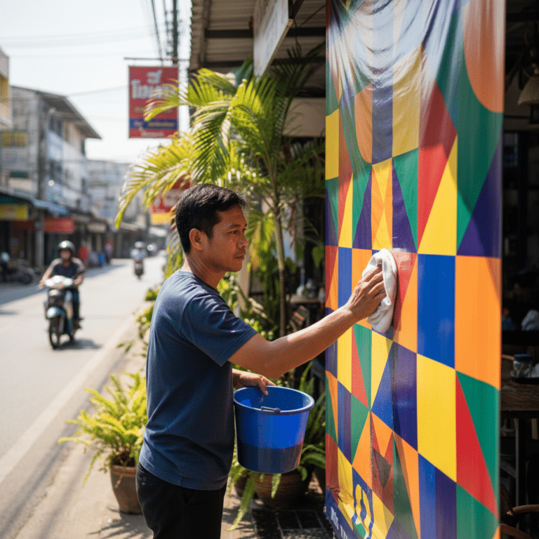 วิธีดูแลป้ายไวนิลและสติ๊กเกอร์กลางแจ้งให้สีสดทนแดด
