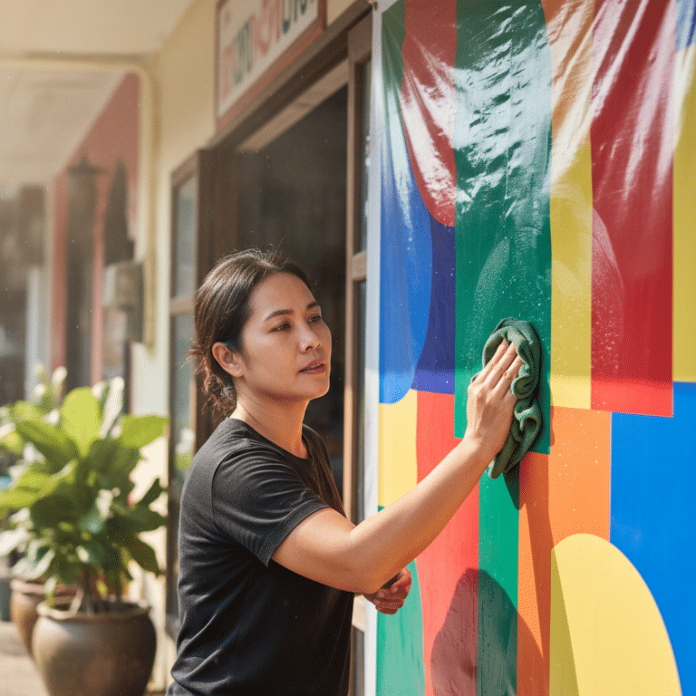 วิธีดูแลป้ายไวนิลและสติ๊กเกอร์หน้าร้านให้สีสดทนแดดทนฝน