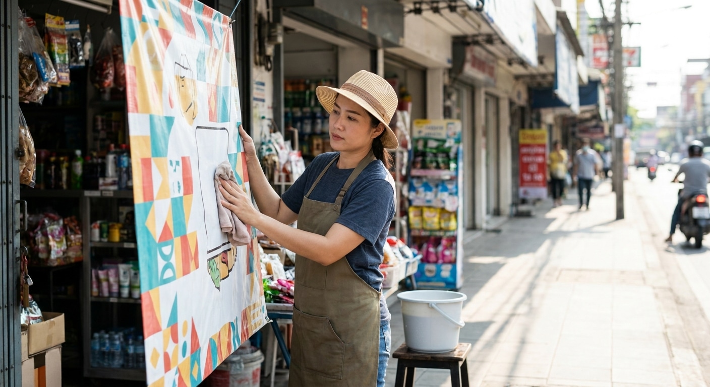 5 ทริคดูแลป้ายโฆษณาหน้าร้านให้สีสด ทนแดดทนฝน ไม่ซีดไว - storefront-sign-vinyl-maintenance