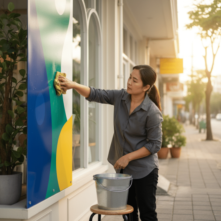 วิธีดูแลป้ายไวนิลและสติ๊กเกอร์หน้าร้านให้สีสด ทนแดดทนฝน