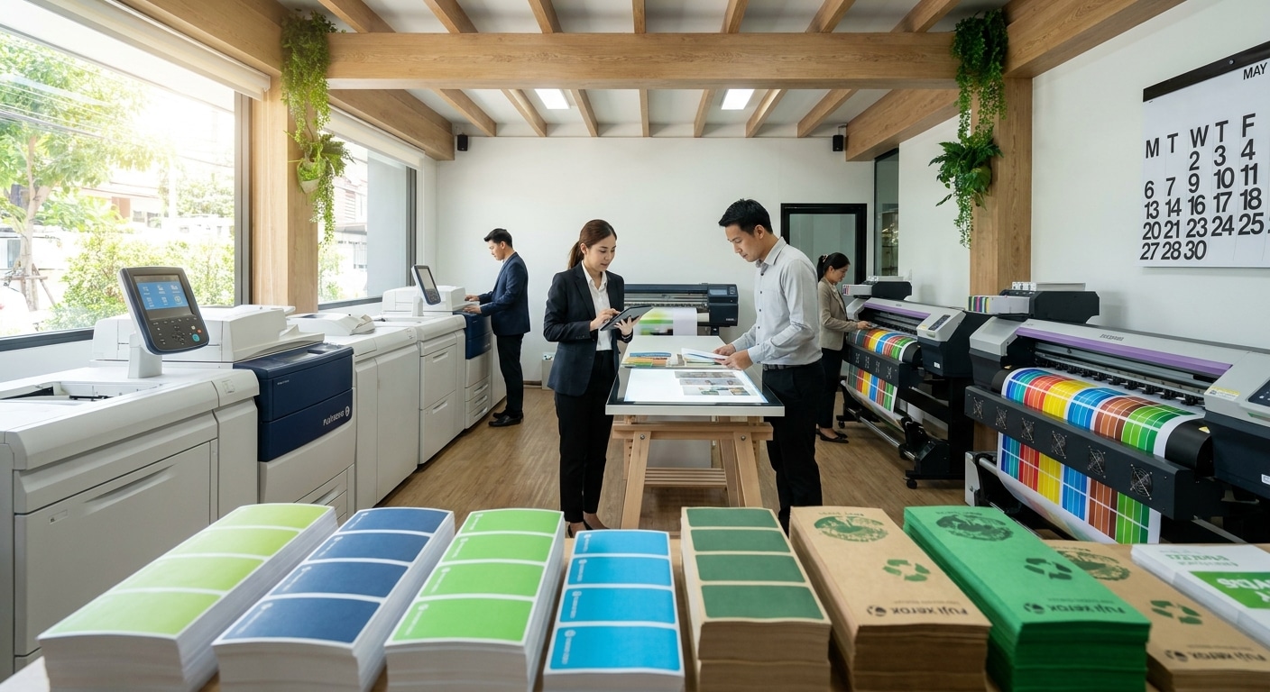 เทรนด์สื่อสิ่งพิมพ์ปลายปี 2026: ฉลากและป้ายโฆษณารักษ์โลก - eco-printing-label-trend-2026