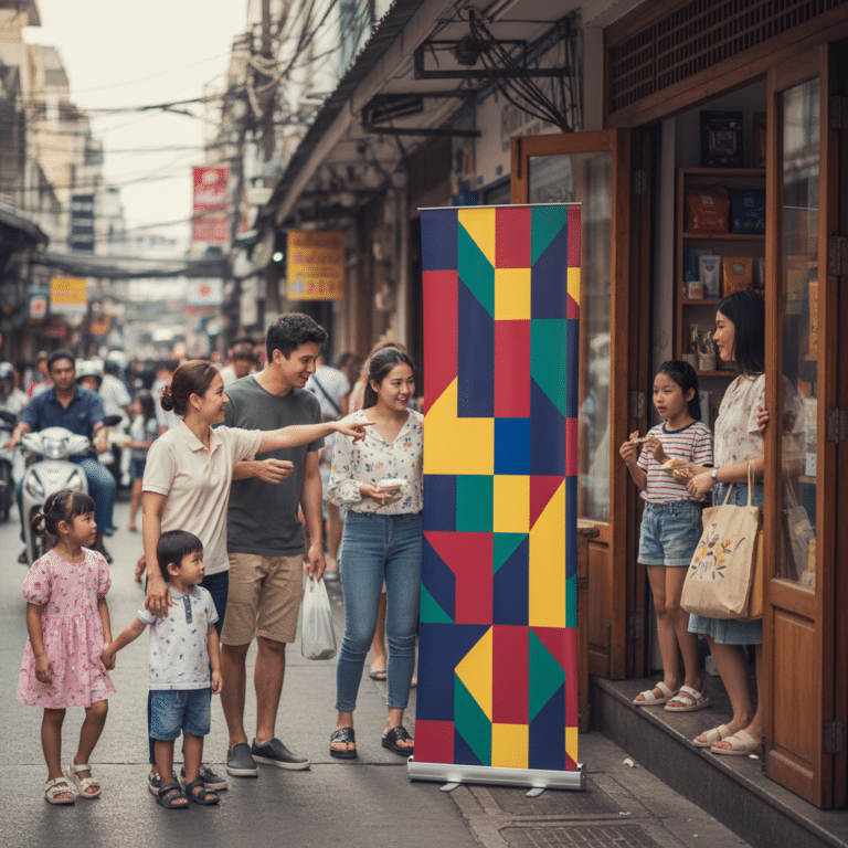การตลาดออฟไลน์! ดึงคนเข้าร้านด้วยป้ายไวนิลสีสด
