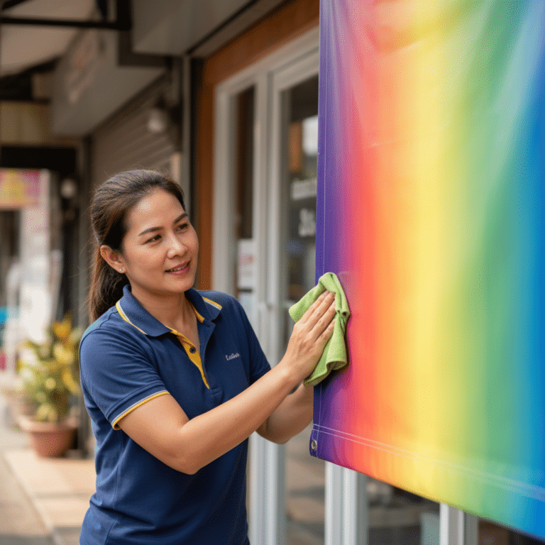 ทริคดูแลป้ายไวนิลหน้าร้าน ให้สีสดทนแดดทนฝนใช้งานได้นาน