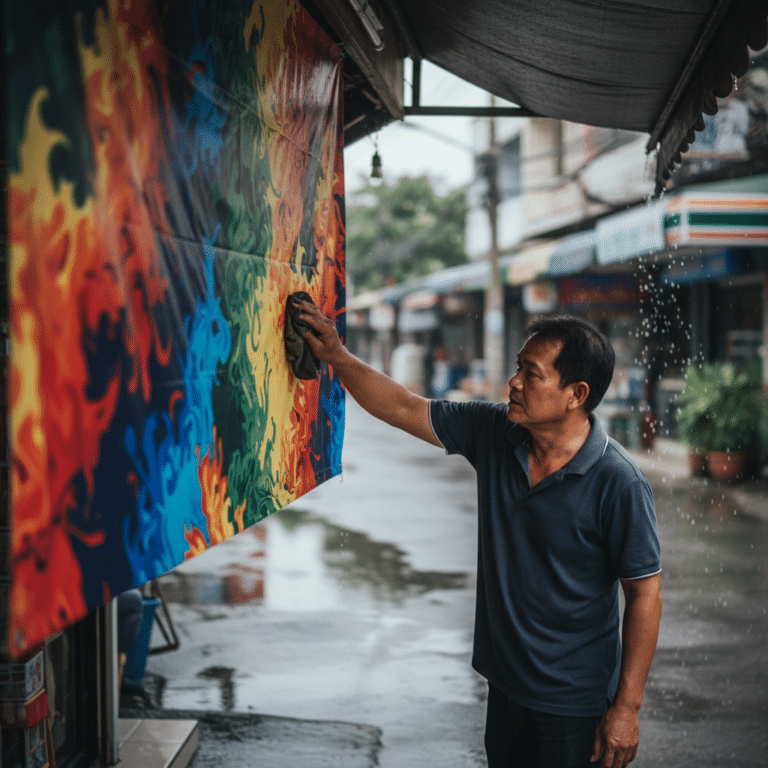 วิธีดูแลป้ายไวนิลหน้าร้านรับหน้าฝน ให้สีสดทนทาน