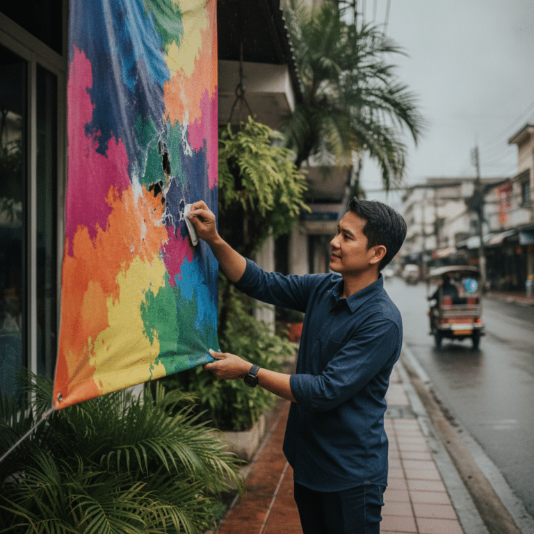 รับมือหน้าฝน 2026: ทริคดูแลป้ายไวนิลให้สีสด ทนทาน