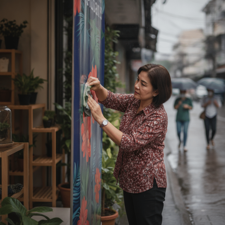 5 ทริคดูแลป้ายไวนิลหน้าร้านรับหน้าฝน สีสดทนทาน ไม่ซีดจาง