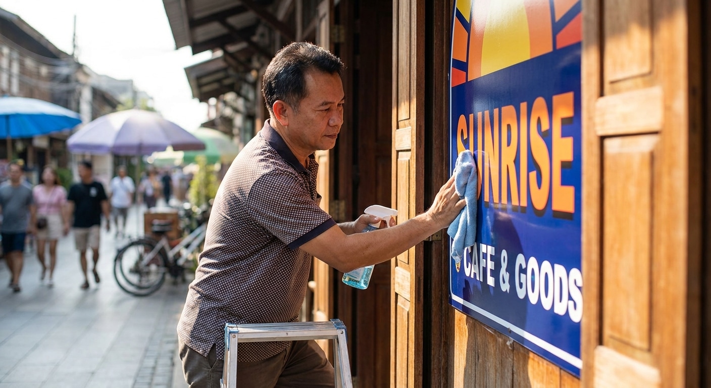 วิธีดูแลป้ายไวนิลและสติ๊กเกอร์หน้าร้านให้ทนแดดไม่ซีดไว - maintain-vinyl-sticker-signage