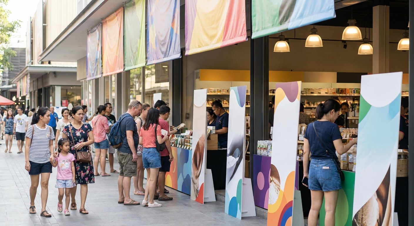 การตลาดออฟไลน์: ดึงดูดลูกค้าด้วยป้ายโฆษณาและสแตนดี้ - offline-marketing-banner-standee