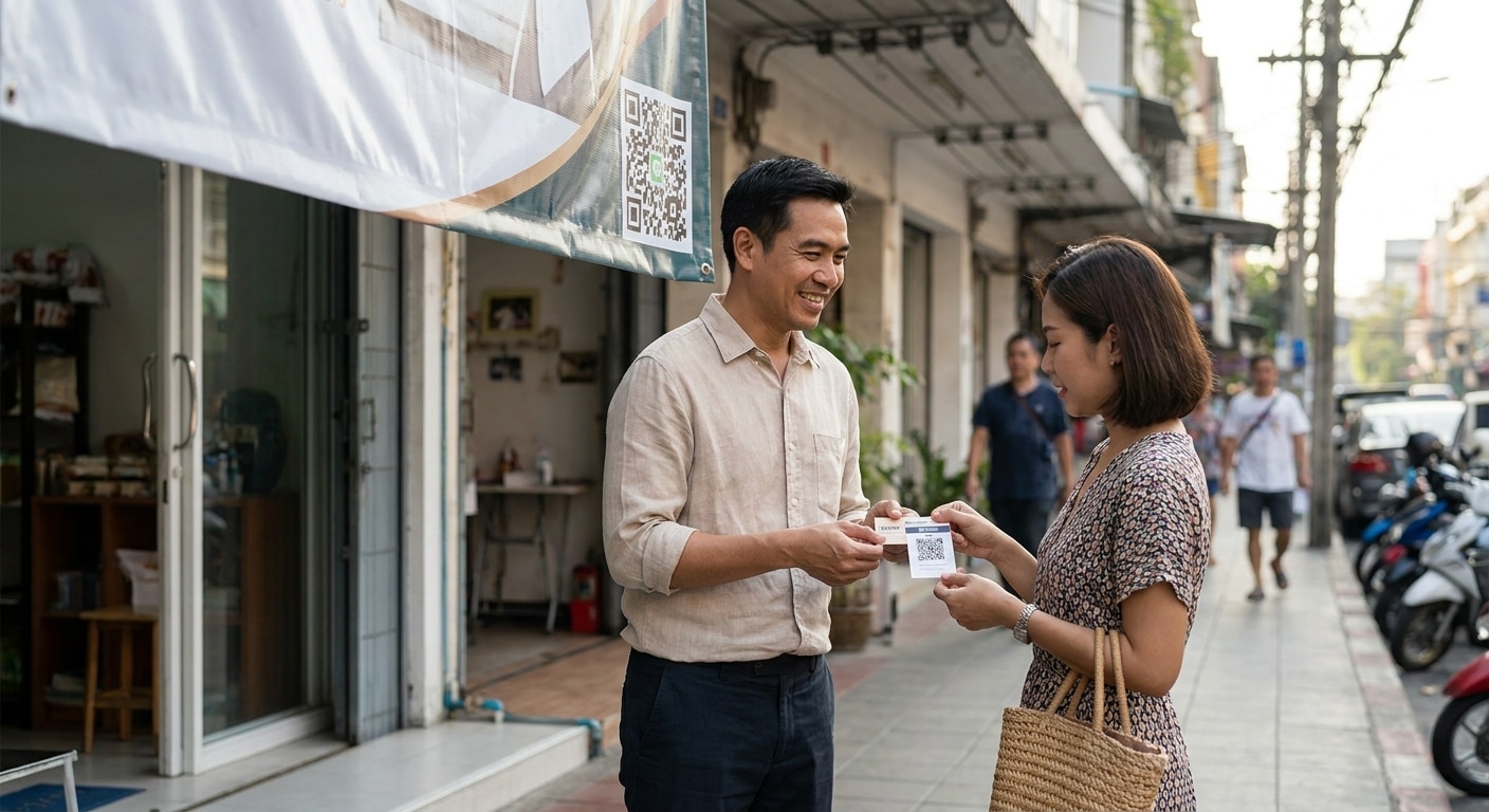 เทคนิคใช้ป้ายไวนิลและนามบัตรติด QR Code ดึงลูกค้าเข้าร้าน - offline-to-online-print-marketing