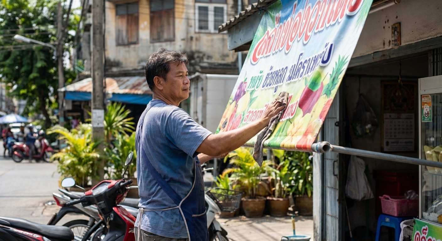 5 วิธีดูแลป้ายไวนิลหน้าร้านให้สีสดทนแดดทนฝน ใช้งานได้นาน - outdoor-vinyl-sign-maintenance