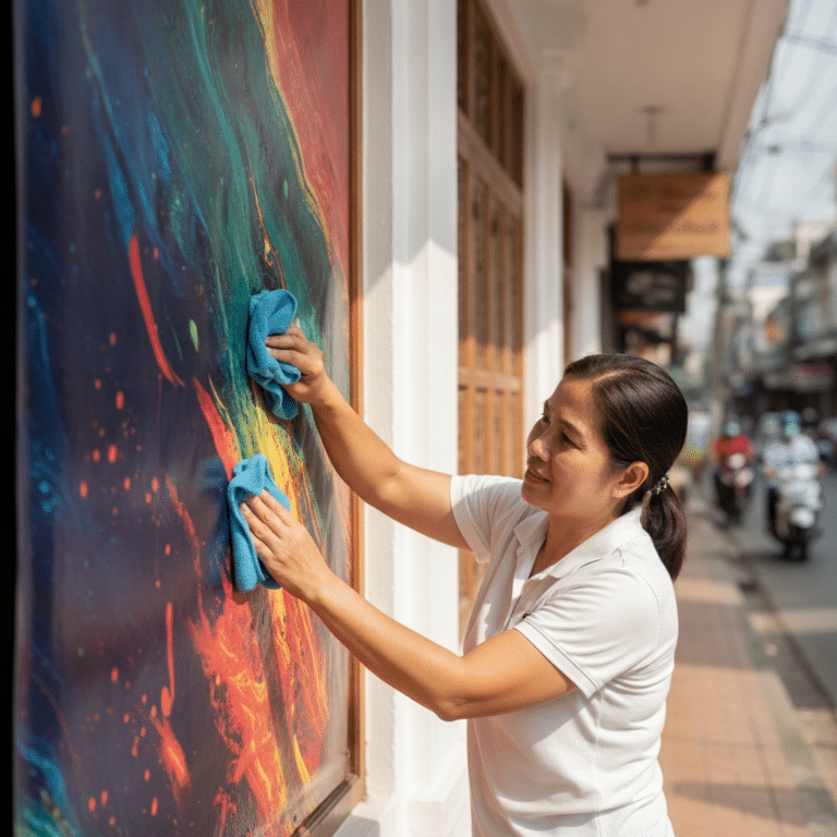 วิธีดูแลป้ายไวนิลหน้าร้านให้สีสด ทนแดดทนฝน ยืดอายุการใช้งาน