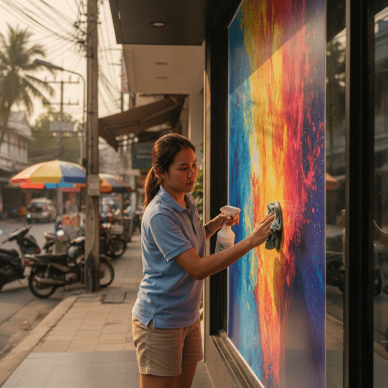 ทริคดูแลป้ายโฆษณาและสติ๊กเกอร์หน้าร้านให้สีสด ทนแดดทนฝน