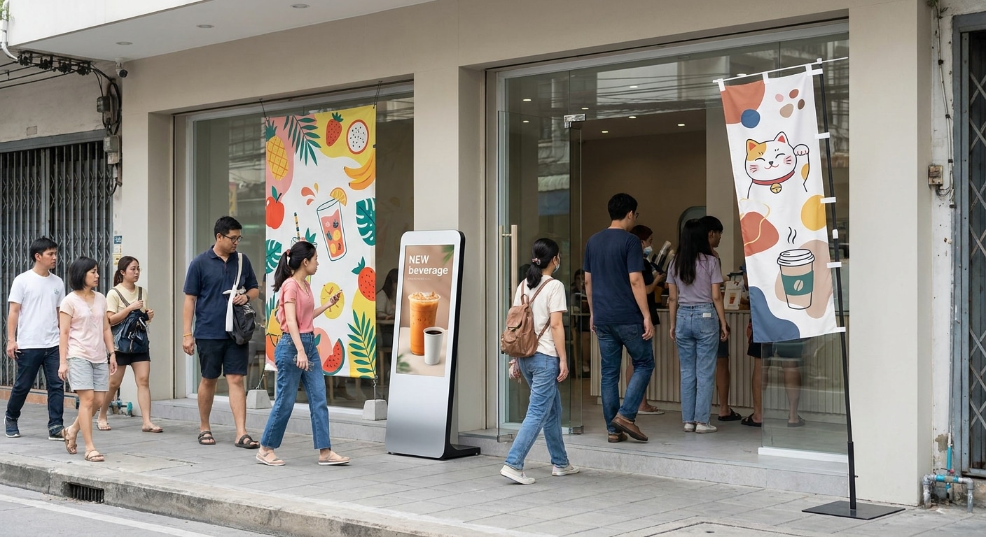 ป้ายหน้าร้านดึงดูดลูกค้า! 4 ทริคเพิ่มยอดขายด้วยงานพิมพ์ - storefront-signage-marketing-tips