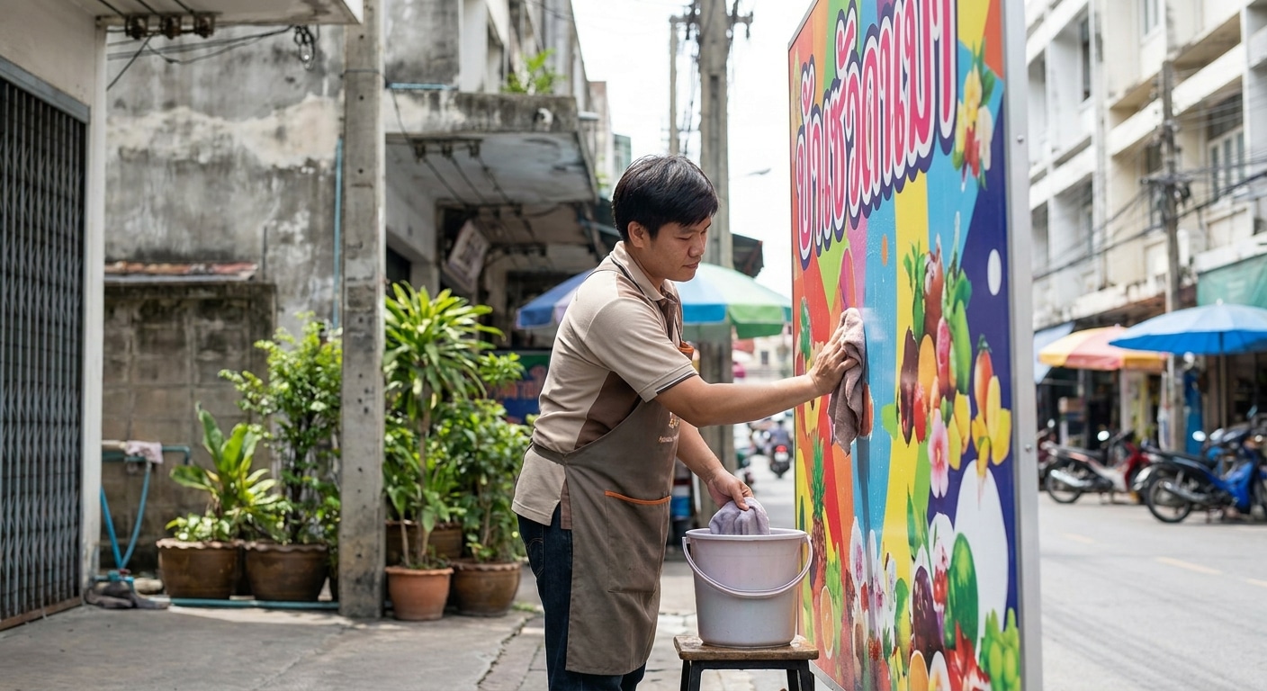 วิธีดูแลป้ายไวนิลหน้าร้านให้สีสด ทนแดดทนฝน ใช้งานได้นาน - vinyl-sign-maintenance-tips