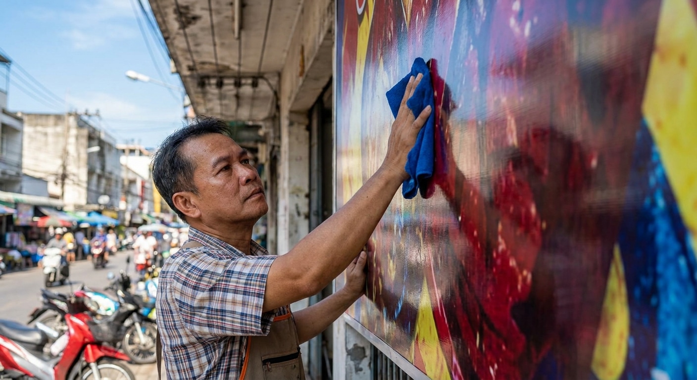 วิธีดูแลป้ายไวนิลหน้าร้านให้สีสด ทนแดด ยืดอายุการใช้งาน - vinyl-signage-maintenance-tips