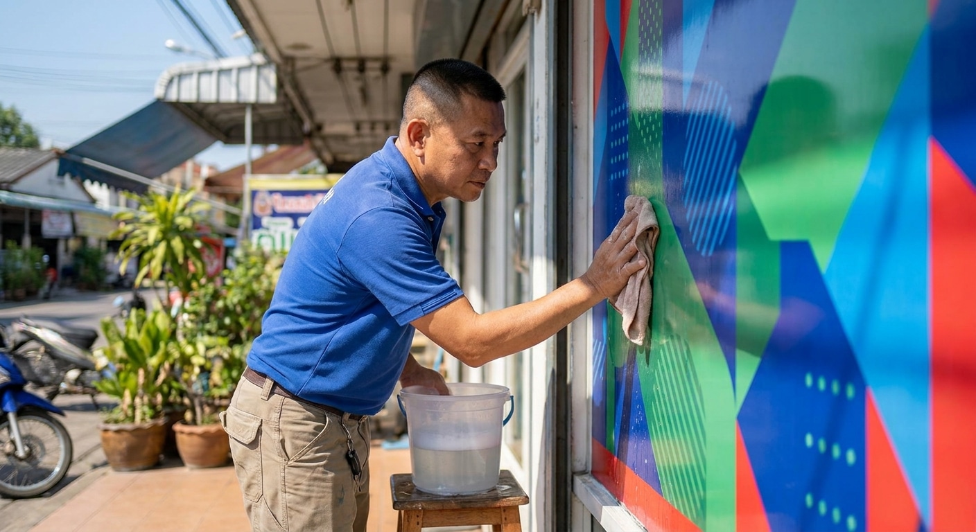 วิธีดูแลป้ายไวนิลและสติ๊กเกอร์หน้าร้านให้สีสด ทนแดดทนฝน - how-to-care-vinyl-stickers
