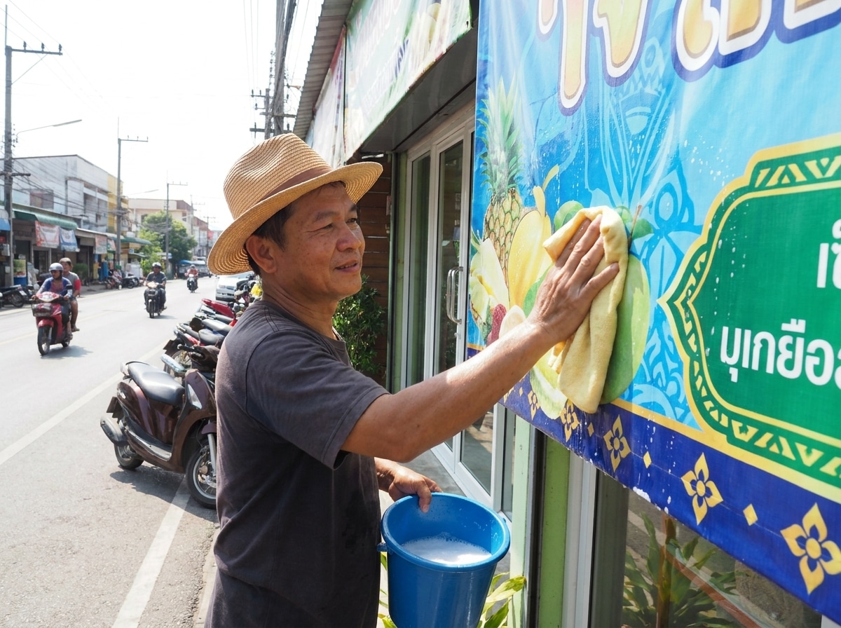 วิธีดูแลป้ายไวนิลและสติ๊กเกอร์หน้าร้าน ให้สีสดทนแดด - maintain-vinyl-signs-stickers