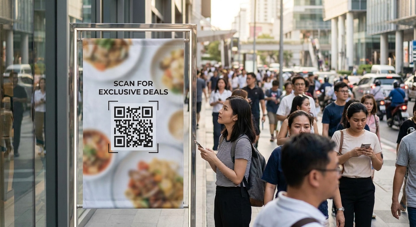 กลยุทธ์ O2O ป้ายโฆษณาติด QR Code ดึงลูกค้าออฟไลน์สู่ออนไลน์ - o2o-marketing-qr-signage