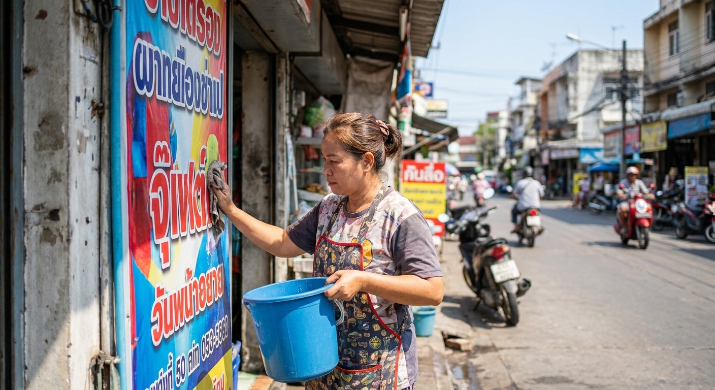 วิธีดูแลป้ายไวนิลและสติ๊กเกอร์หน้าร้าน ให้สีสดท้าแดดฝน - outdoor-sign-sticker-maintenance