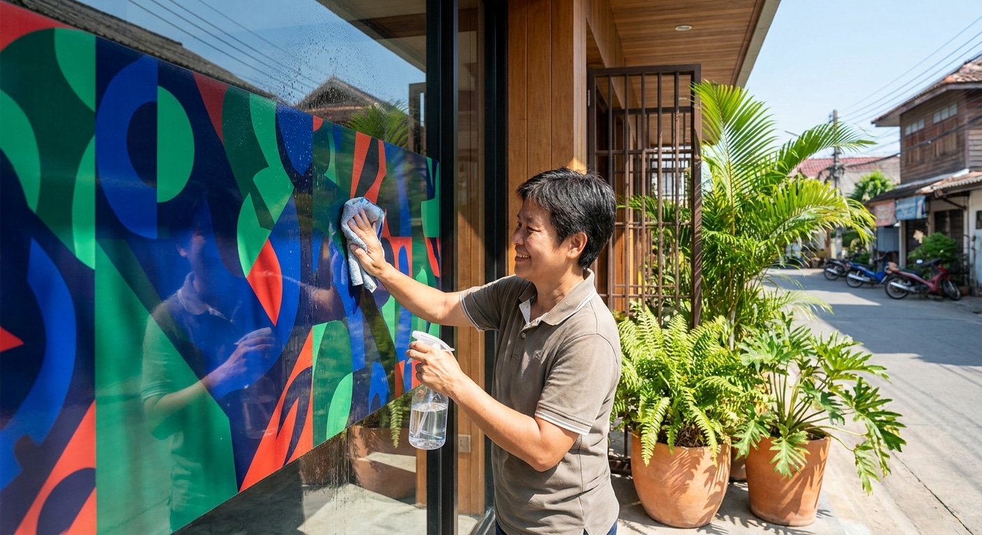 วิธีดูแลป้ายไวนิลและสติ๊กเกอร์หน้าร้านให้สีสด ทนแดดทนฝน - outdoor-sign-sticker-maintenance