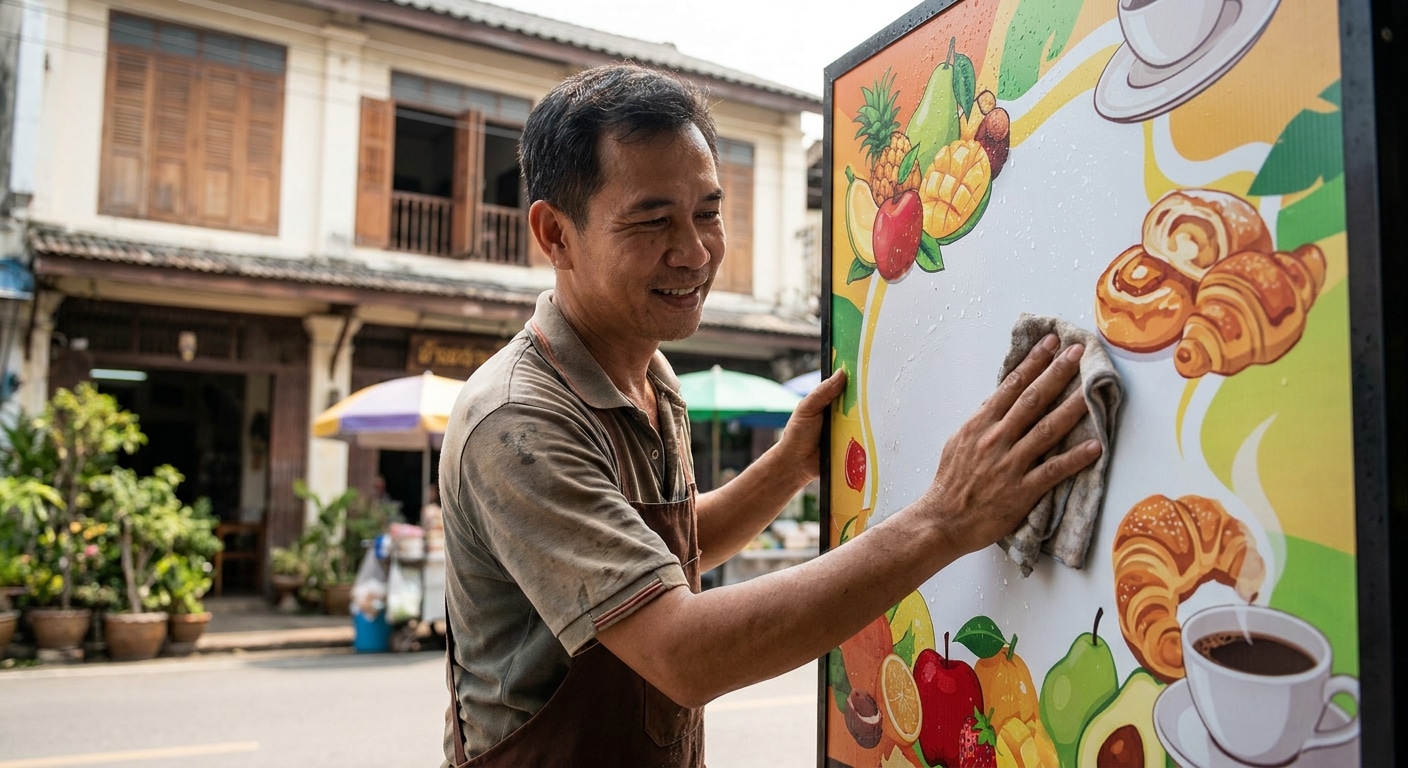 ทริคดูแลป้ายไวนิลหน้าร้านให้สีสดทนนาน สู้แดดสู้ฝน - outdoor-vinyl-banner-maintenance